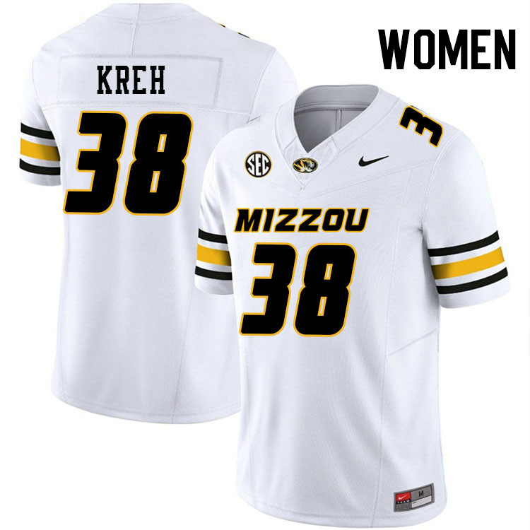 Women #38 Christopher Kreh Missouri Tigers College Football Jerseys Stitched-White